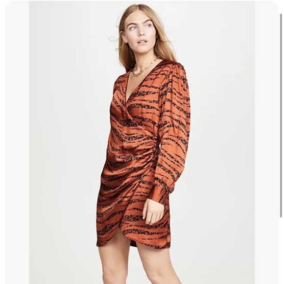 Anine Bing Silk Wrap Penelope Dress in Tiger Stripe, Size XS - Picture 2 of 9